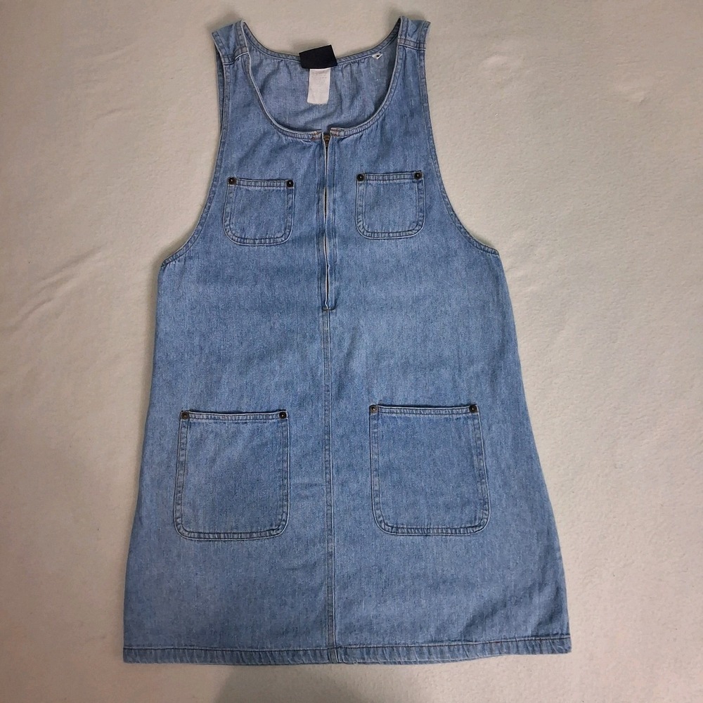 Denim Overall Pinafore Vintage Apron Style Jumper Dress Sleeveless Cottage S - Picture 12 of 14
